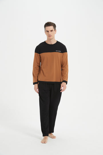 Black-Brown Crew Neck Pajama Set
