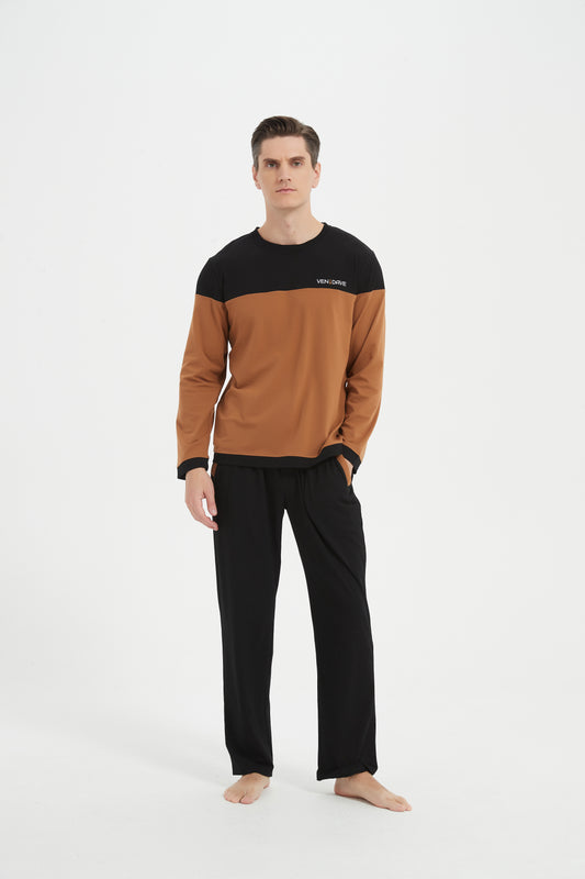 Black-Brown Crew Neck Pajama Set