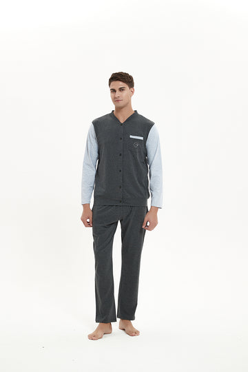 Gray-Dark Gray Button Pajama Set
