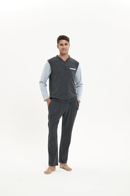 Gray-Dark Gray Button Pajama Set