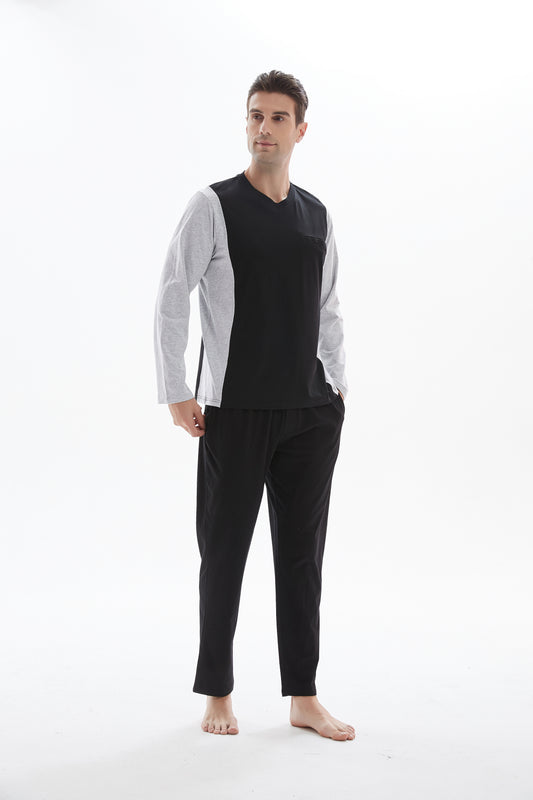 Grey-Black V-Neck Pajama Set