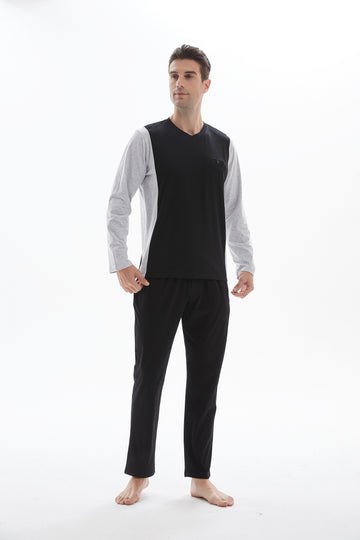Grey-Black V-Neck Pajama Set