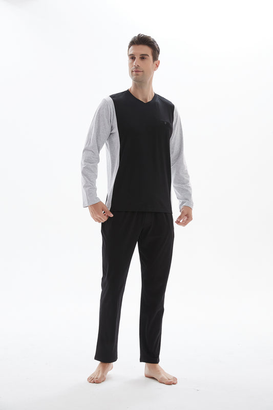 Grey-Black V-Neck Pajama Set