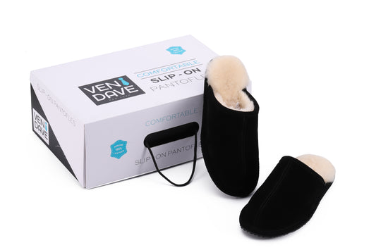 100% Genuine Leather & Sheep Fur Slippers White